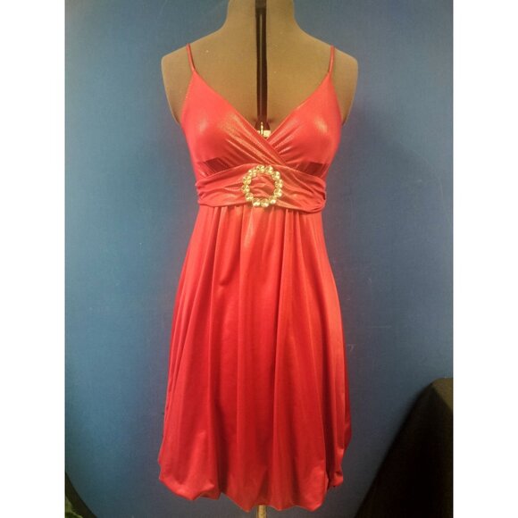 Red Spaghetti Strap Party Dress With Rhinestone Accent By Trac Small Polyester M - Picture 1 of 6